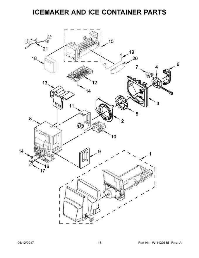 10 - Icemaker And Ice Container Parts Diagram and Parts List for JFI2089AEP14  Jenn-Air Refrigerator