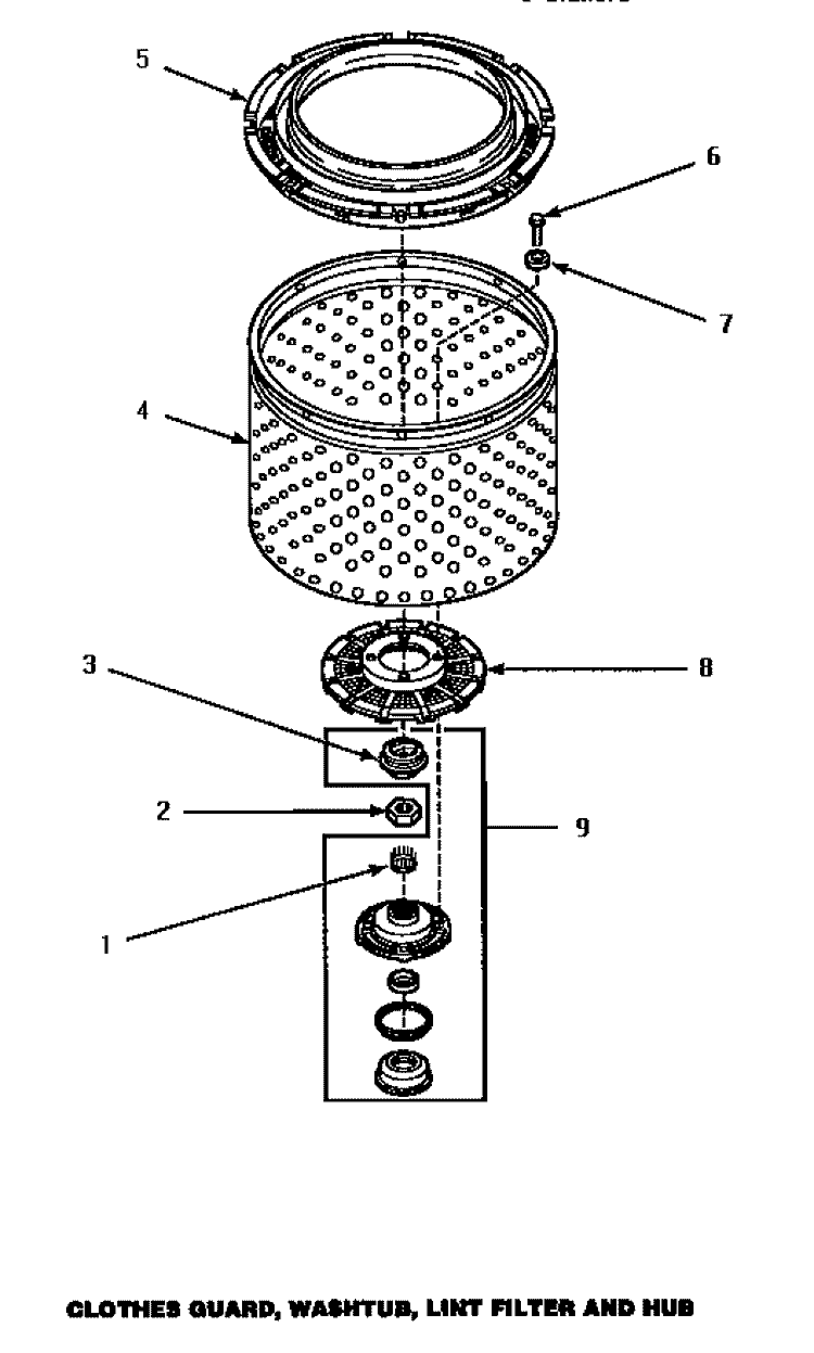 CLOTHES GUARD / WASHTUB / LINT FILTER & HUB Diagram and Parts List for LW4302L P1163302W L Amana Washer