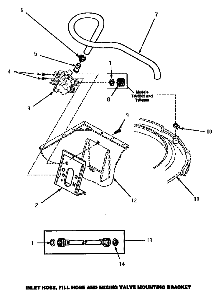 INLET / FILL HOSE & MIXING VLV MTG BRKT Diagram and Parts List for LW4302L P1163302W L Amana Washer