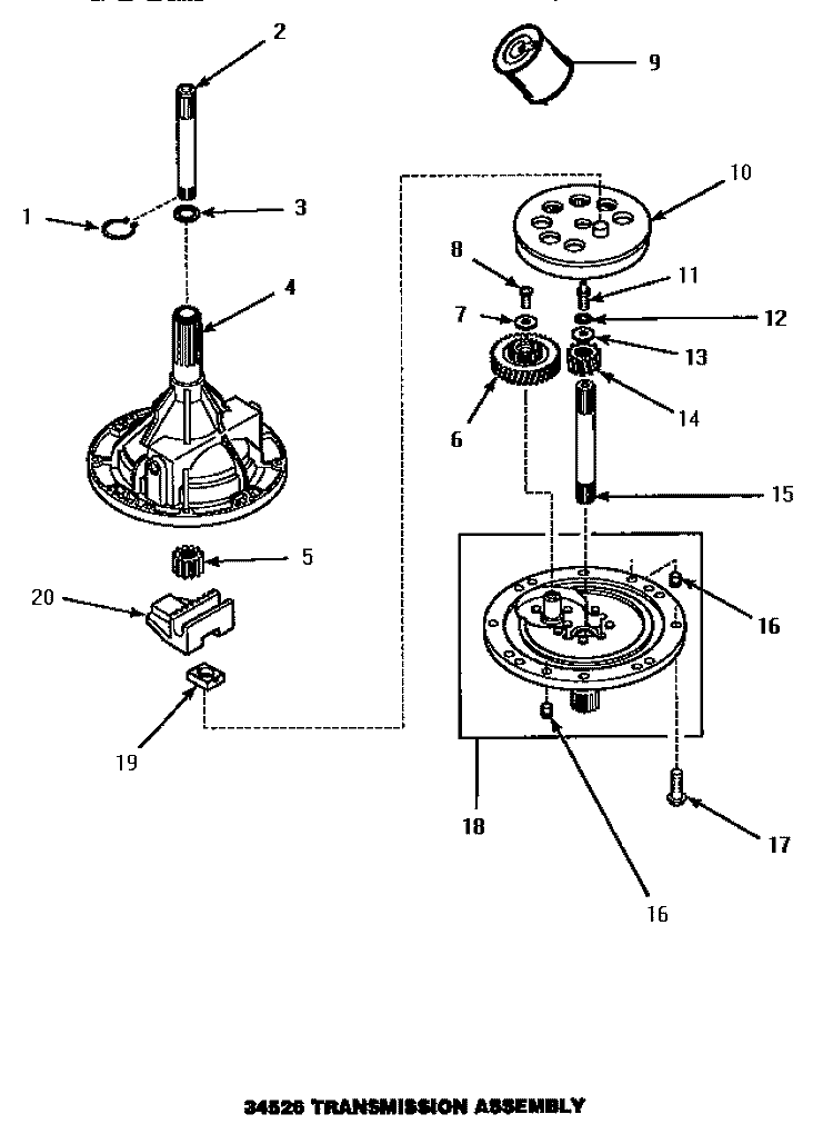 34526 TRANSMISSION ASSY Diagram and Parts List for LW4302L P1163302W L Amana Washer