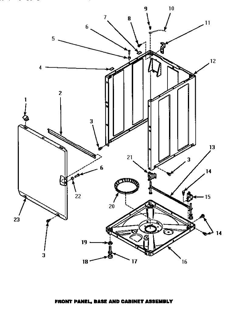 FRONT PANEL, BASE & CABINET ASSY Diagram and Parts List for LW4302L P1163302W L Amana Washer