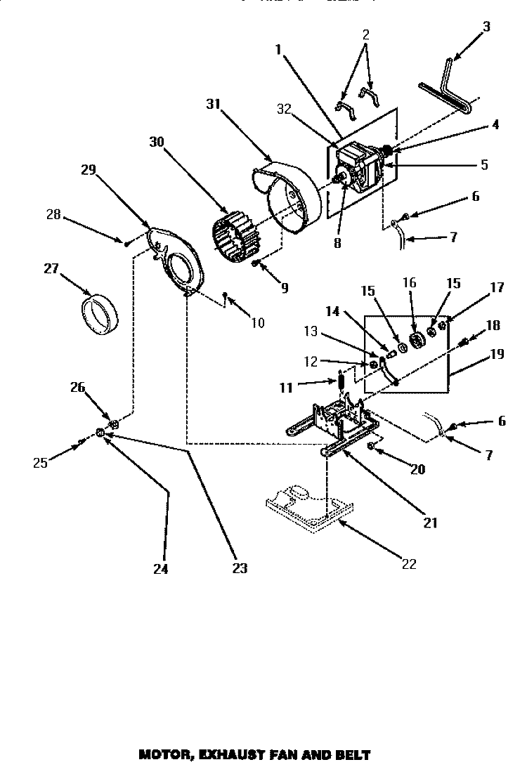 MOTOR, EXHAUST FAN & BELT Diagram and Parts List for LG8329W PLG8329W Amana Dryer