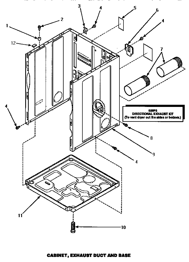 CABINET, EXHAUST DUCT & BASE Diagram and Parts List for LG8329W PLG8329W Amana Dryer