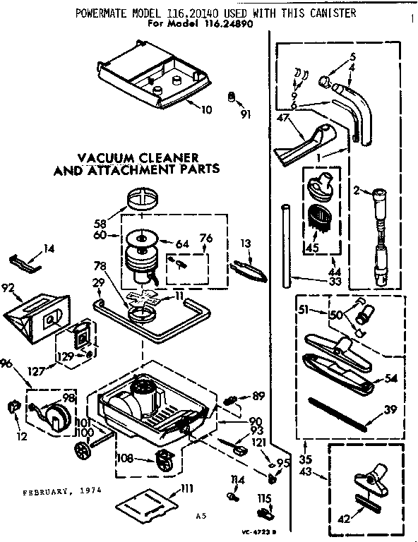 Unit Parts Diagram and Parts List for 11624890  Kenmore Canister Vacuum