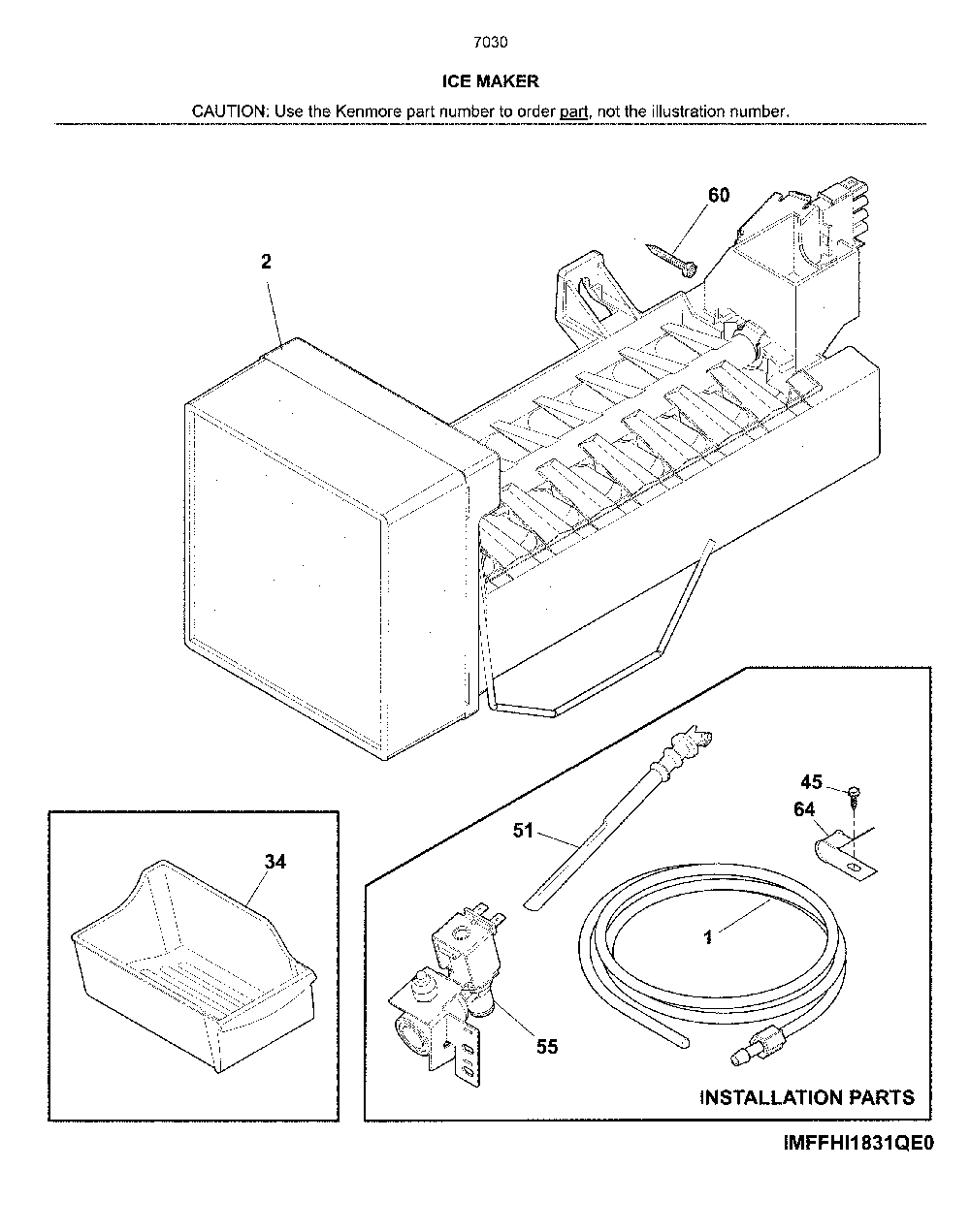 Ice Maker Diagram and Parts List for 25370302612  Kenmore Refrigerator
