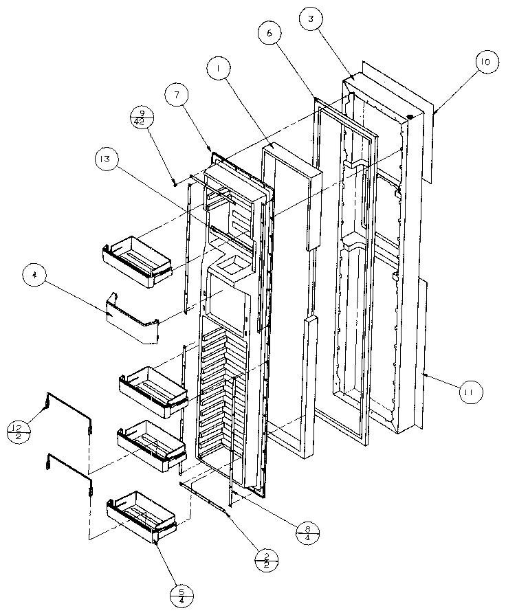Freezer Door, Hinge, And Trim Diagram and Parts List for 36798-P1152602W  Amana Refrigerator