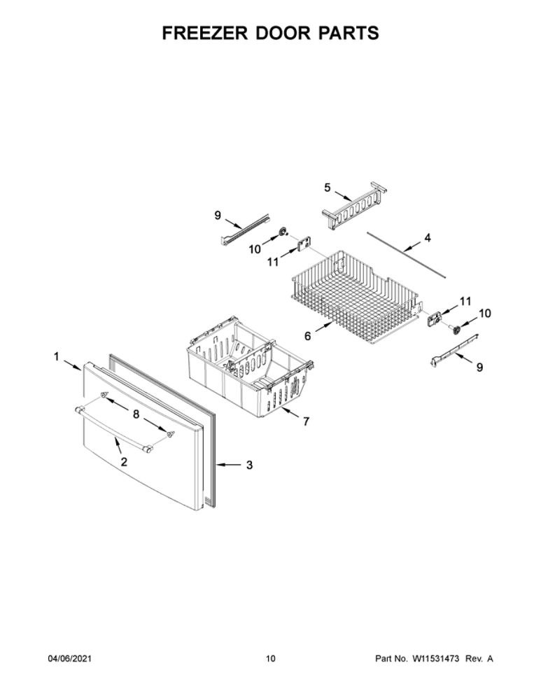 Freezer Door Parts Diagram and Parts List for MFI2570FEW04  Maytag Refrigerator
