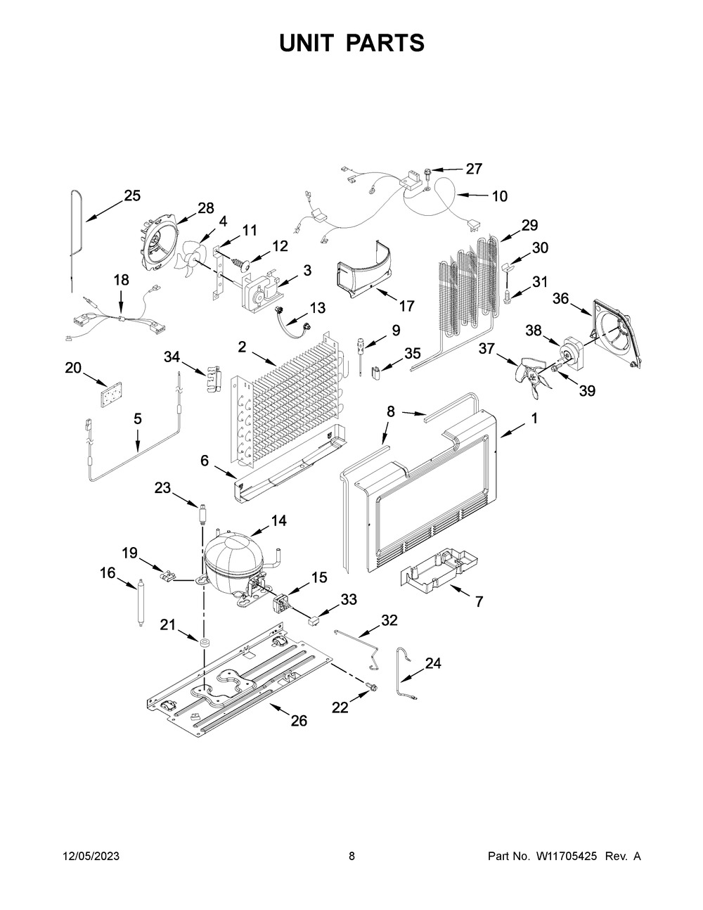 Unit Parts Diagram and Parts List for MZF34X20DW08  Maytag Freezer
