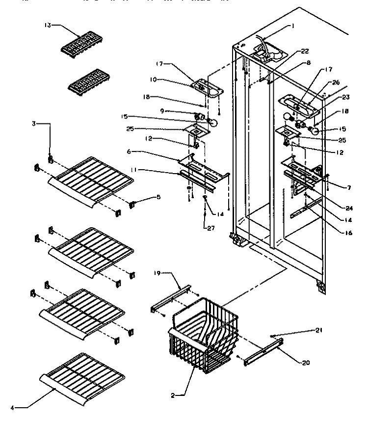 FZ SHELVING AND REF LIGHT Diagram and Parts List for SS21SL P1193801W L Amana Refrigerator