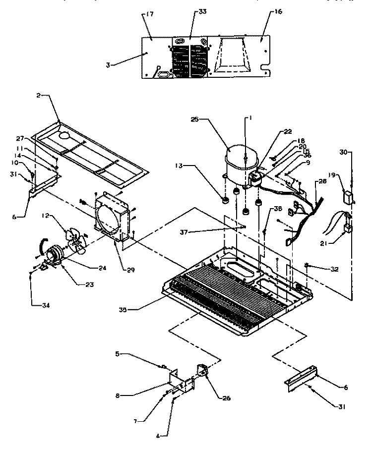 MACHINE COMPARTMENT Diagram and Parts List for SS21SL P1193801W L Amana Refrigerator