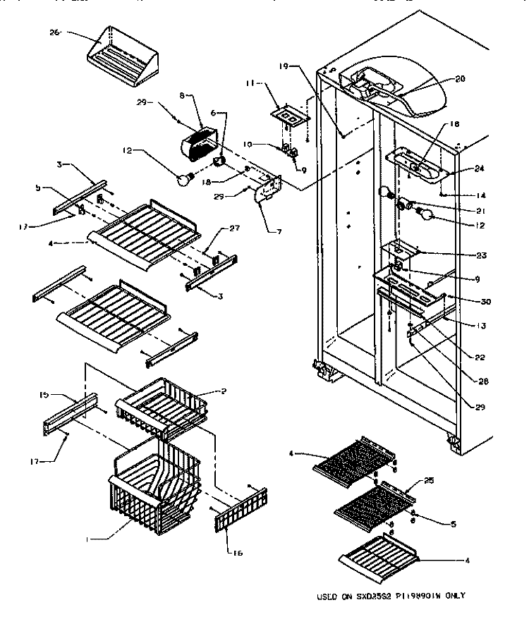 FZ SHELVING & REF LIGHT Diagram and Parts List for SXD22S2L P1190404W L Amana Refrigerator