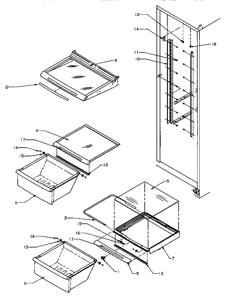 SHELVING & DRAWERS (REF) Diagram and Parts List for SXD22S2L P1190404W L Amana Refrigerator