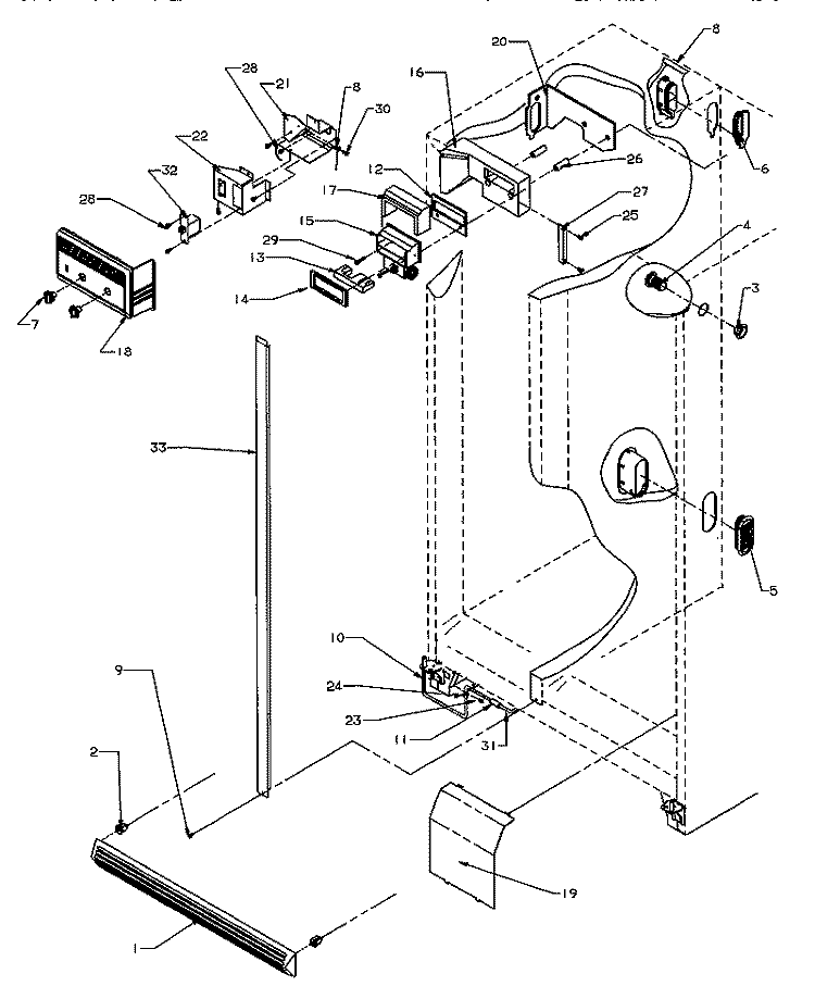 CONTROLS & CABINET Diagram and Parts List for SXD22S2L P1190404W L Amana Refrigerator