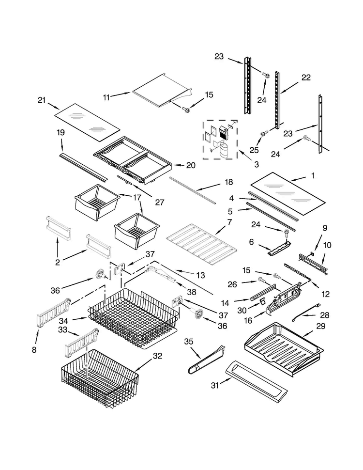 Shelf Parts Diagram and Parts List for MFC2062FEZ00  Maytag Refrigerator