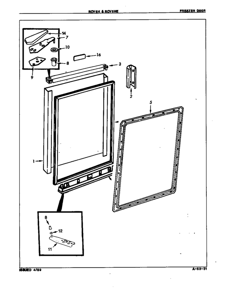 Freezer Door Diagram and Parts List for RCV5H 87R00 Maytag Refrigerator