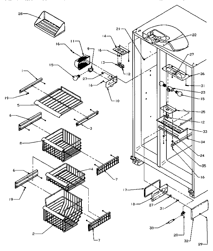 FZ SHELVING & REF LIGHT Diagram and Parts List for SRD25S5L P1190302W L Amana Refrigerator