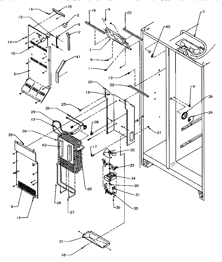 EVAP / AIR HANDLING Diagram and Parts List for SRD25S5L P1190302W L Amana Refrigerator