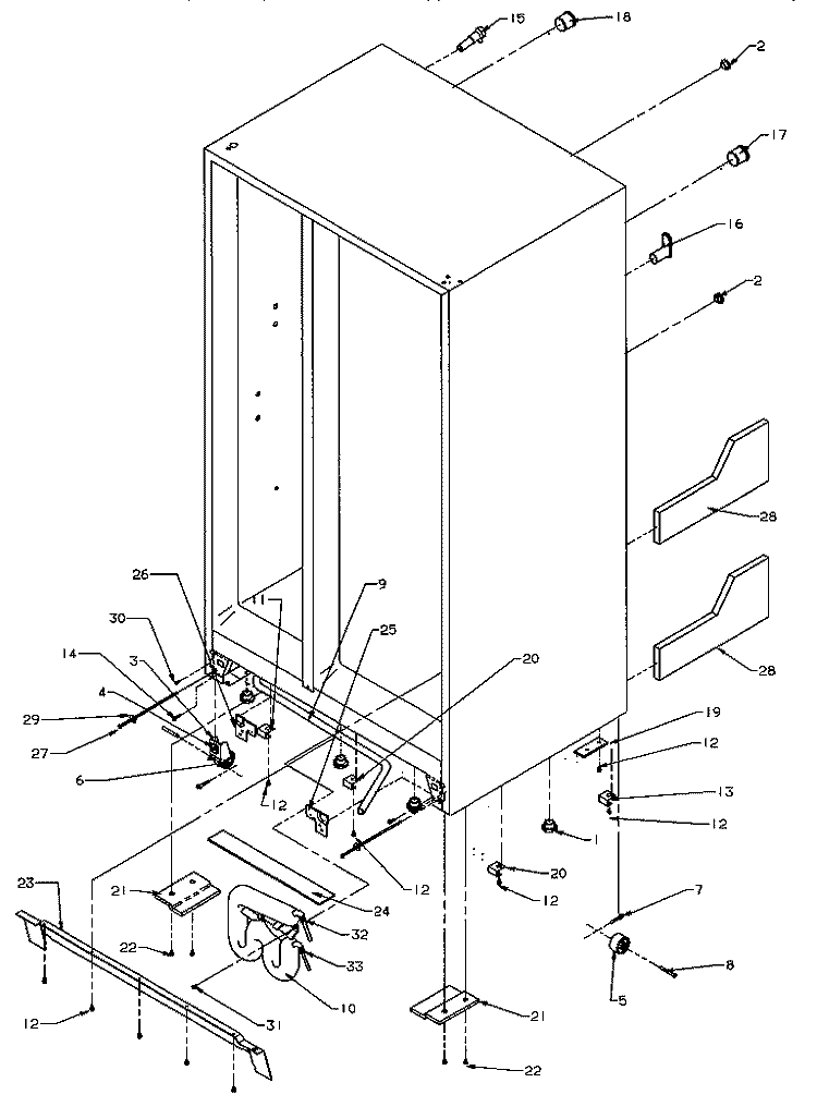 DRAIN SYSTEM & ROLLERS Diagram and Parts List for SRD25S5L P1190302W L Amana Refrigerator