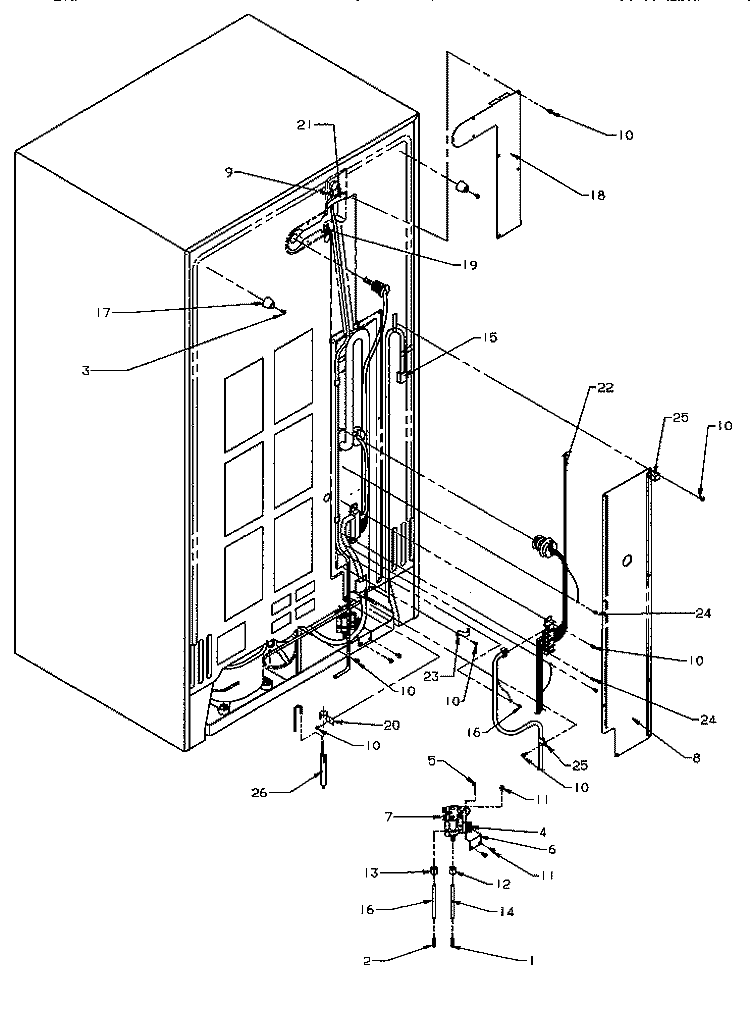 CABINET BACK Diagram and Parts List for SRD25S5L P1190302W L Amana Refrigerator