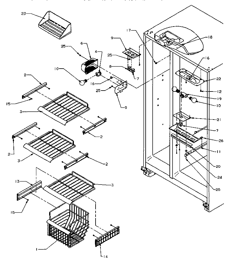 FZ SHELVING & REF LIGHT Diagram and Parts List for SZD22S5L P1190414W L Amana Refrigerator
