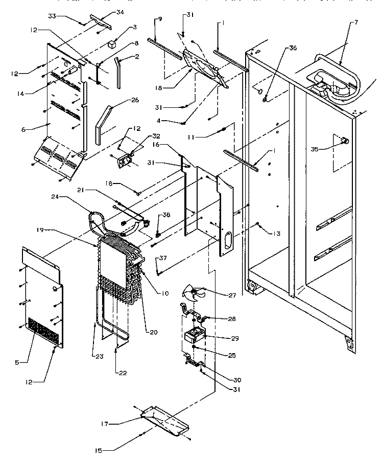 EVAP & AIR HANDLING Diagram and Parts List for SZD22S5L P1190414W L Amana Refrigerator