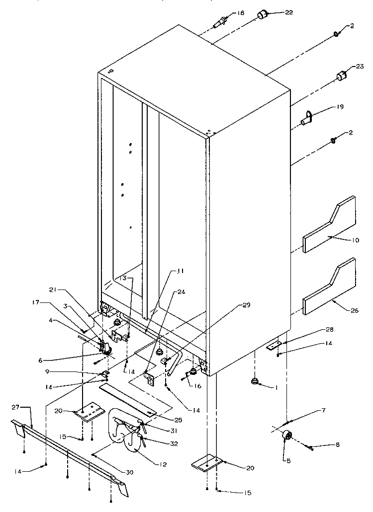 DRAIN SYSTEM & ROLLERS Diagram and Parts List for SZD22S5L P1190414W L Amana Refrigerator