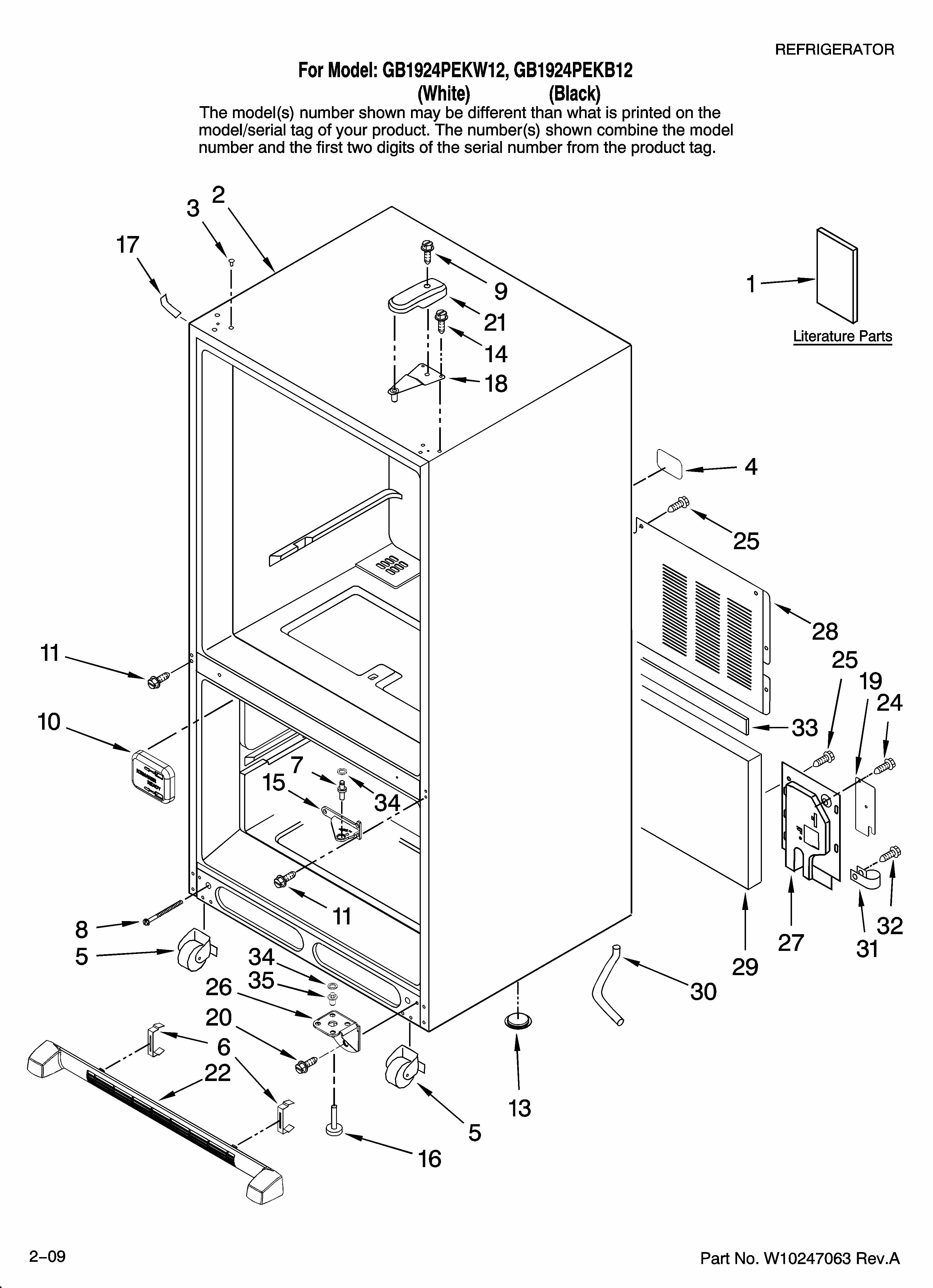 Cabinet Parts Diagram and Parts List for GB1924PEKW12  Maytag Refrigerator