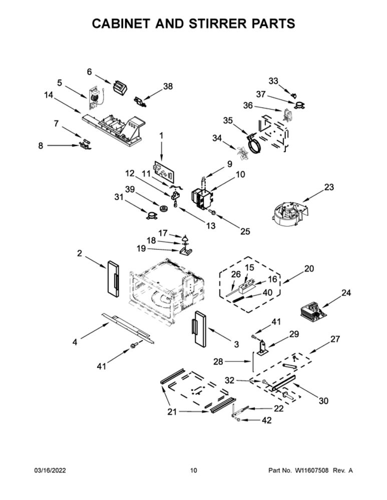 Cabinet And Stirrer Parts 1 Diagram and Parts List for JMW3430LM00  Maytag Microwave Oven Combo