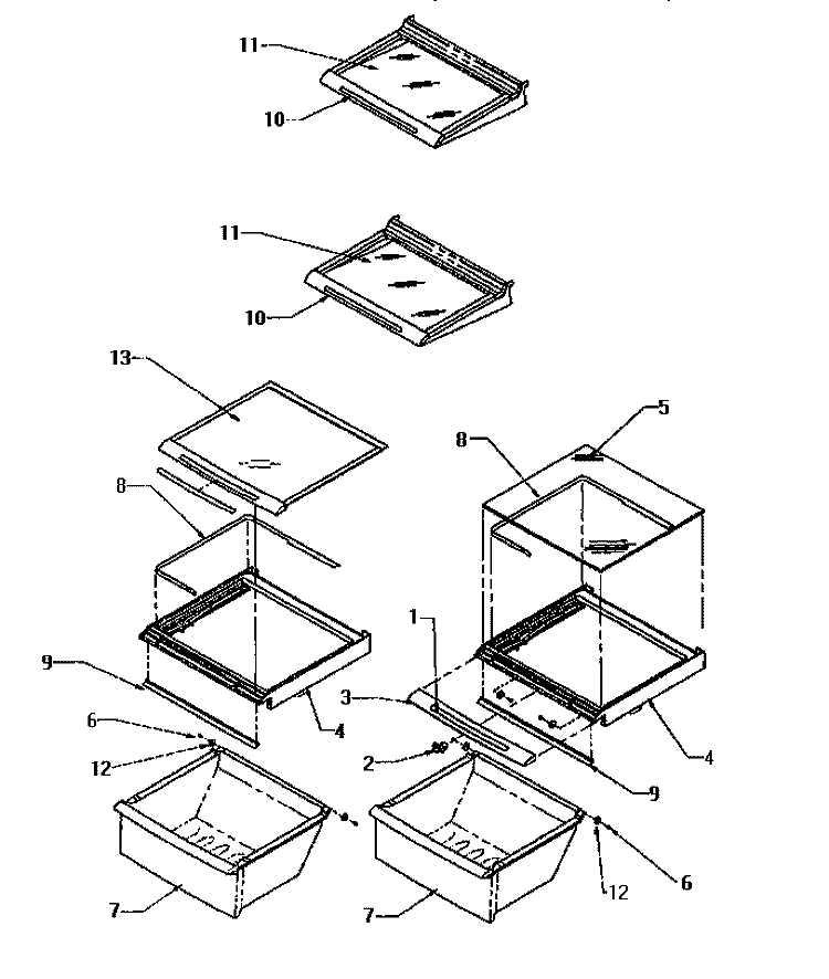 SHELVING & DRAWERS (REF) Diagram and Parts List for SX22SE P1190201W E Amana Refrigerator