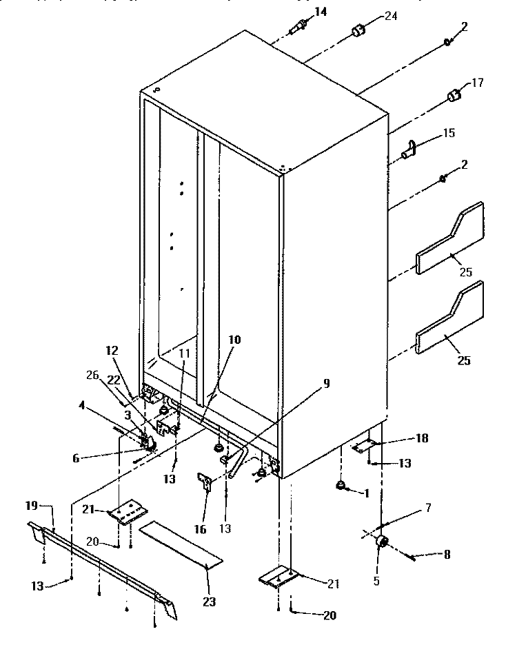 DRAIN & ROLLERS & CABINET BACK Diagram and Parts List for SX22SE P1190201W E Amana Refrigerator