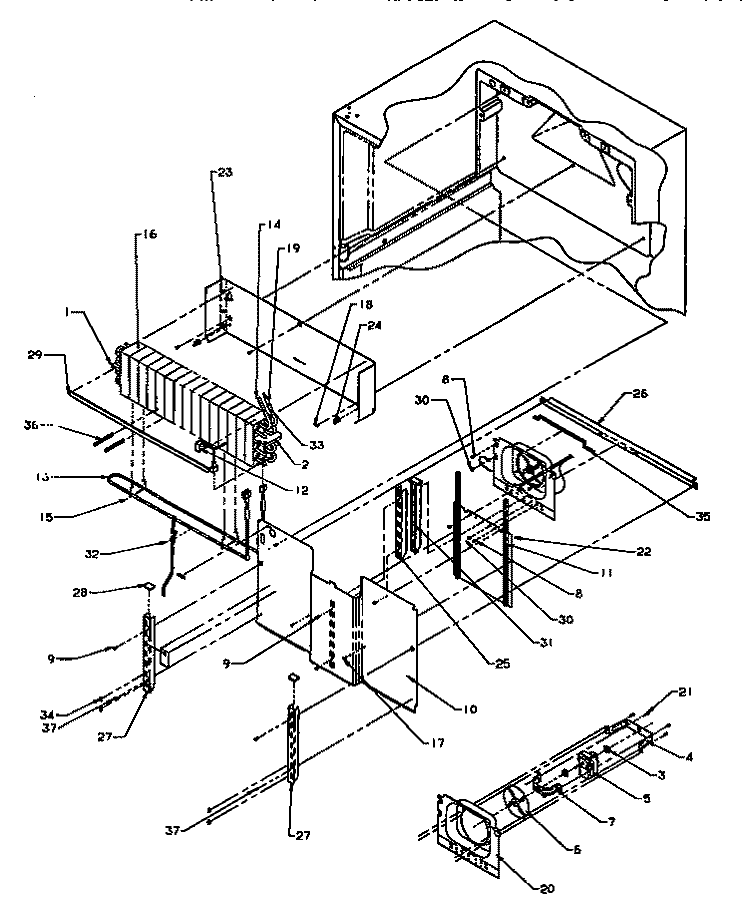EVAP AREA Diagram and Parts List for TR22S4E P1196201W E Amana Refrigerator