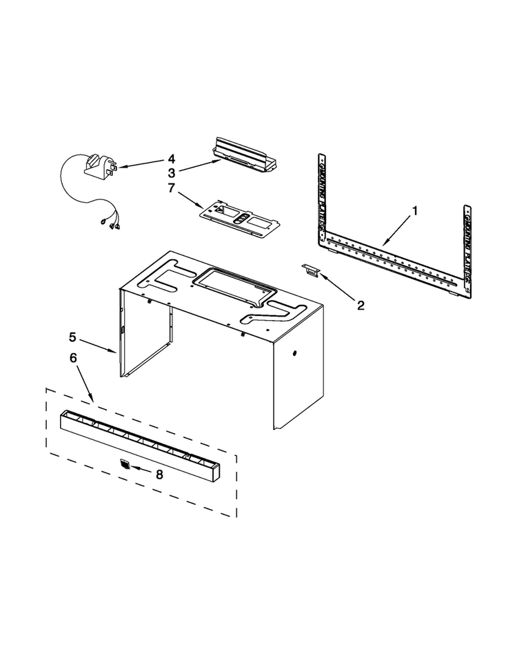 Cabinet And Installation Parts Diagram and Parts List for MMV1164WB5  Maytag Microwave