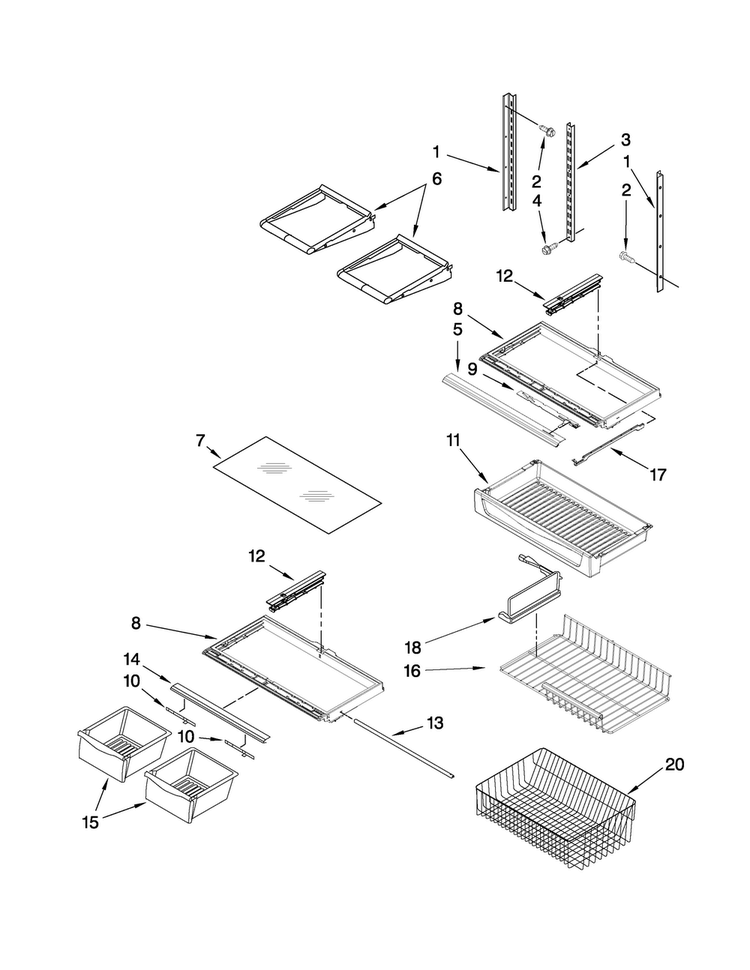 Shelf Parts Diagram and Parts List for AB2225PEKB3  Amana Refrigerator