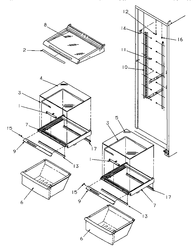 SHELVING AND DRAWERS (REF) Diagram and Parts List for SSD21SW P1193901W W Amana Refrigerator