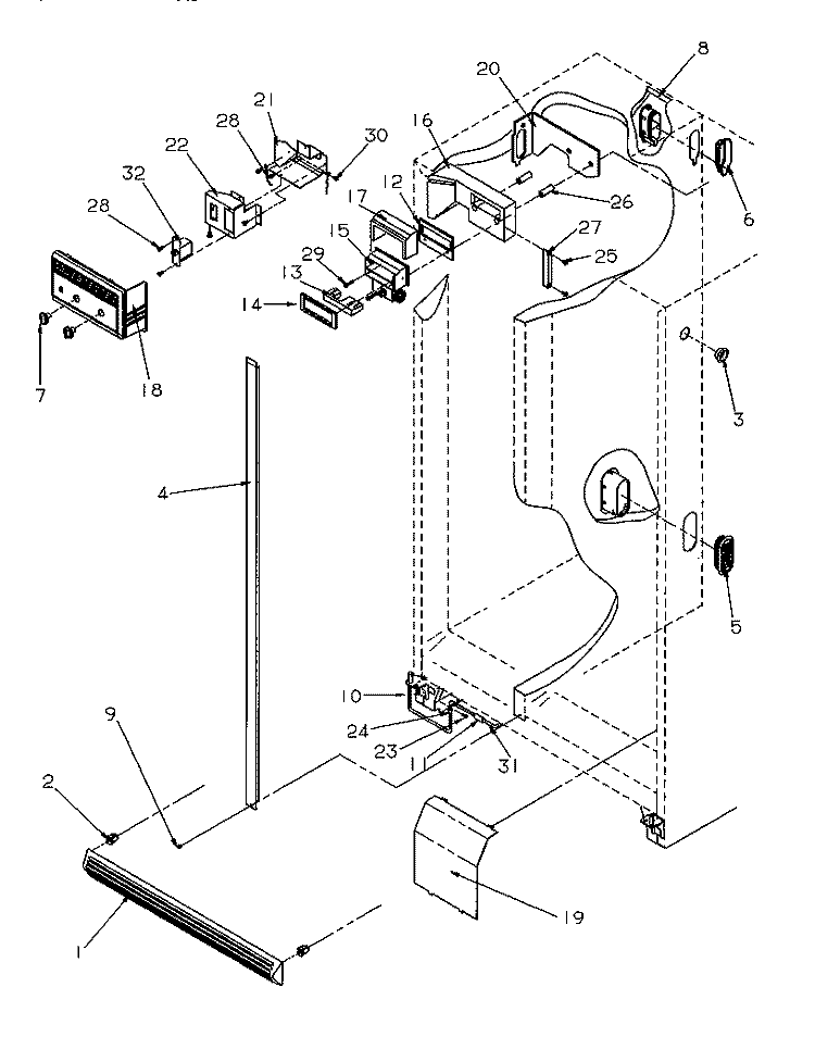 CONTROLS AND CABINET (REF / FRZ) Diagram and Parts List for SSD21SW P1193901W W Amana Refrigerator