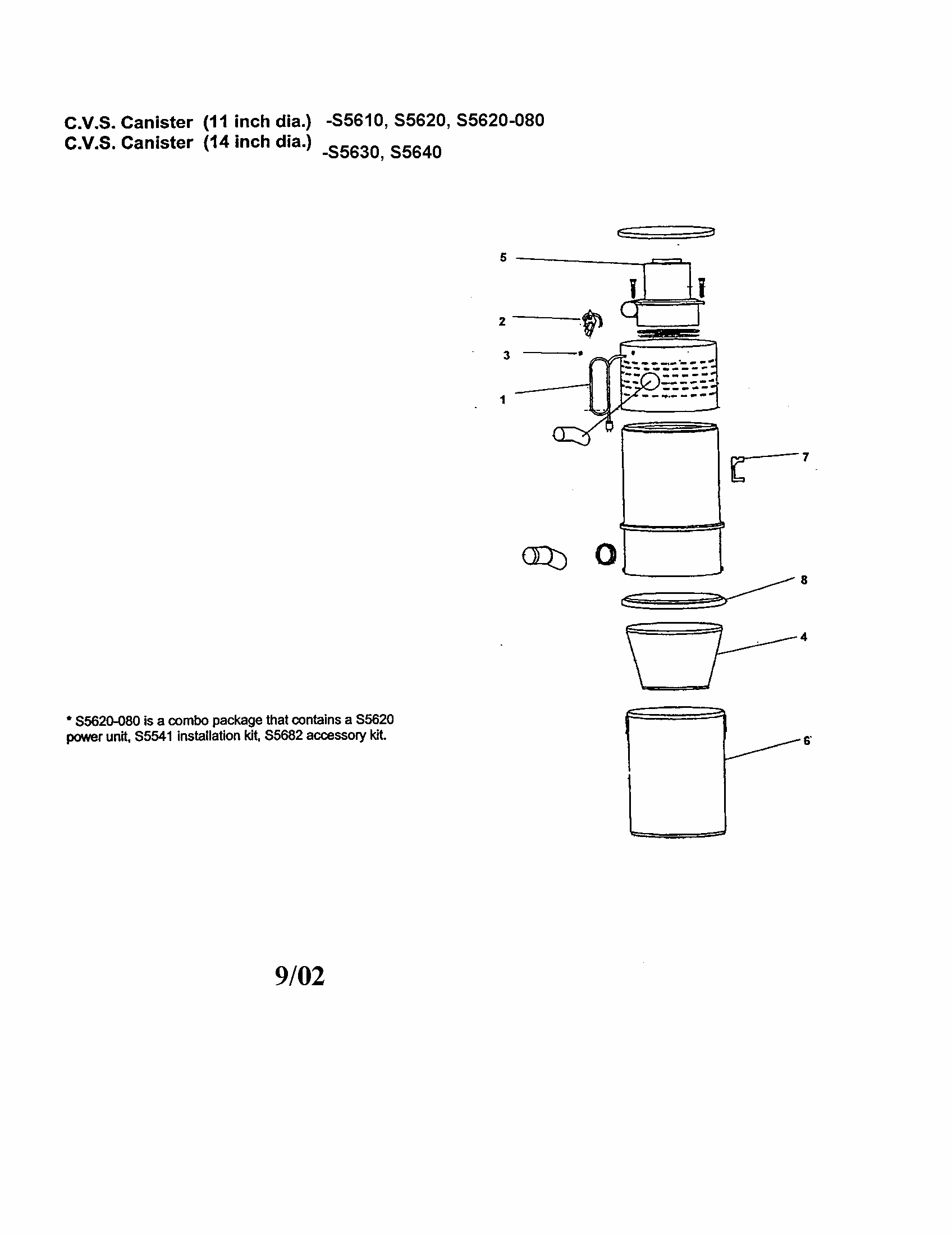 C.v.s. Canister Diagram and Parts List for S5620-080  Hoover Canister Vacuum