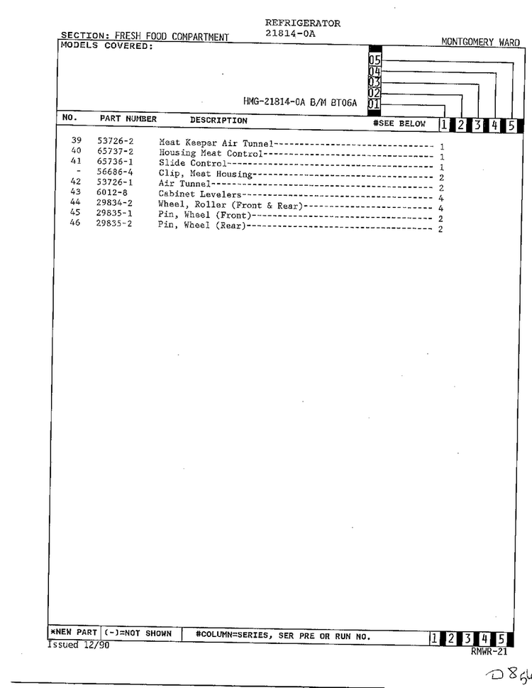 Fresh Food Compartment Page 3 Diagram and Parts List for 21814-0A  Admiral Refrigerator
