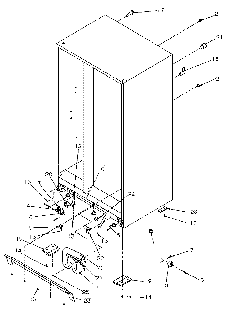 DRAIN SYSTEM AND ROLLERS Diagram and Parts List for SSD21SW P1193901W W Amana Refrigerator