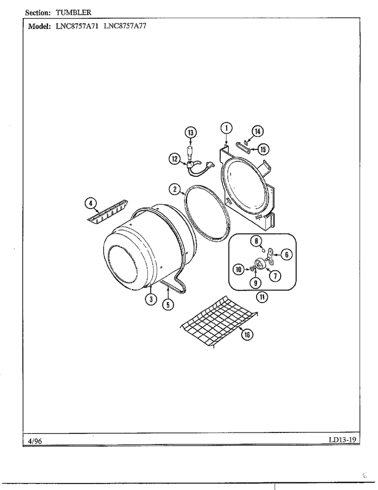 Tumbler Diagram and Parts List for LNC-8757A71  Maytag Dryer