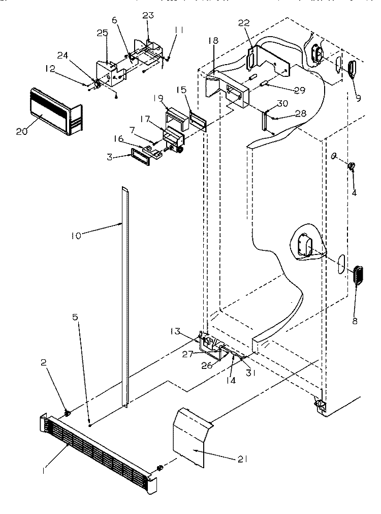 CONTROLS AND CABINET (REF / FRZ) Diagram and Parts List for SRDE27S3E P1190601W E Amana Refrigerator