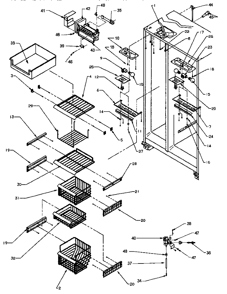FZ SHELVING & REF LIGHT Diagram and Parts List for SBI20S2E P1190701W E Amana Refrigerator