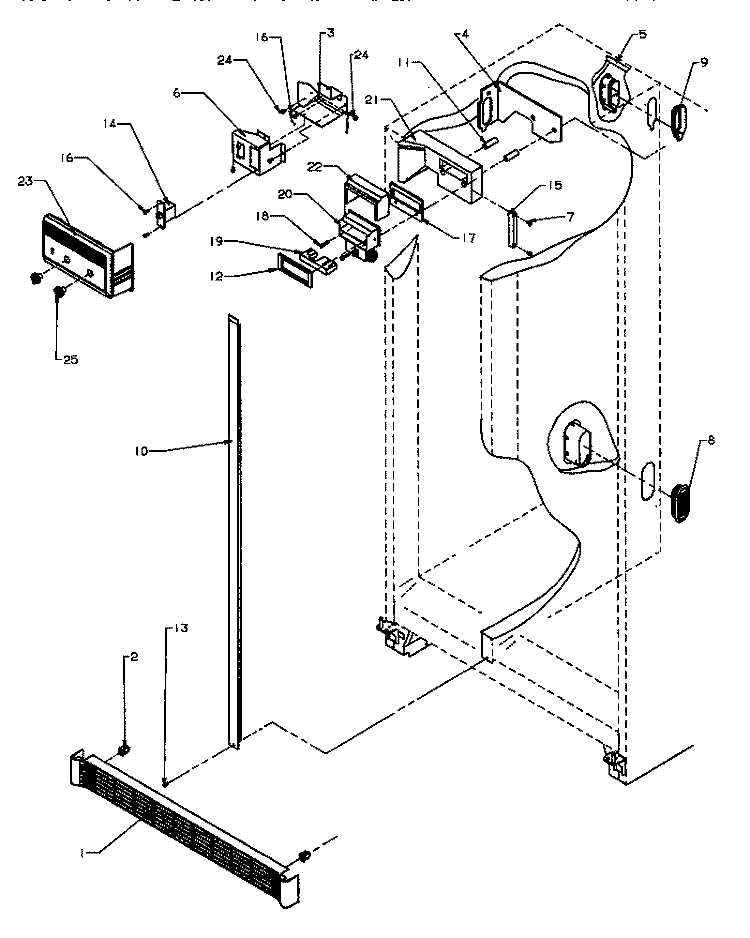 CONTROLS AND CABINET (REF / FRZ) Diagram and Parts List for SBI20S2E P1190701W E Amana Refrigerator