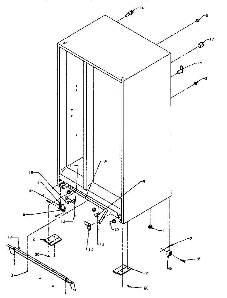 DRAIN TUBE, ROLLERS & CABINET BACK Diagram and Parts List for SBI20S2E P1190701W E Amana Refrigerator