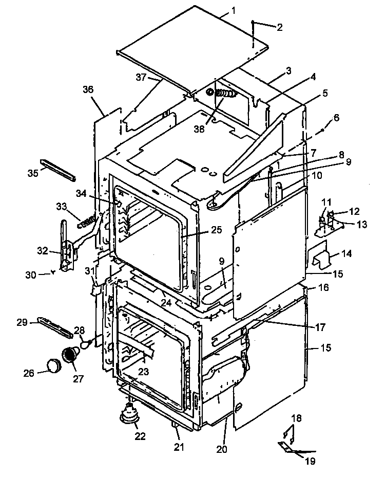 Cabinet Diagram and Parts List for ACO27DEW1-P1132334NW  Amana Wall Oven
