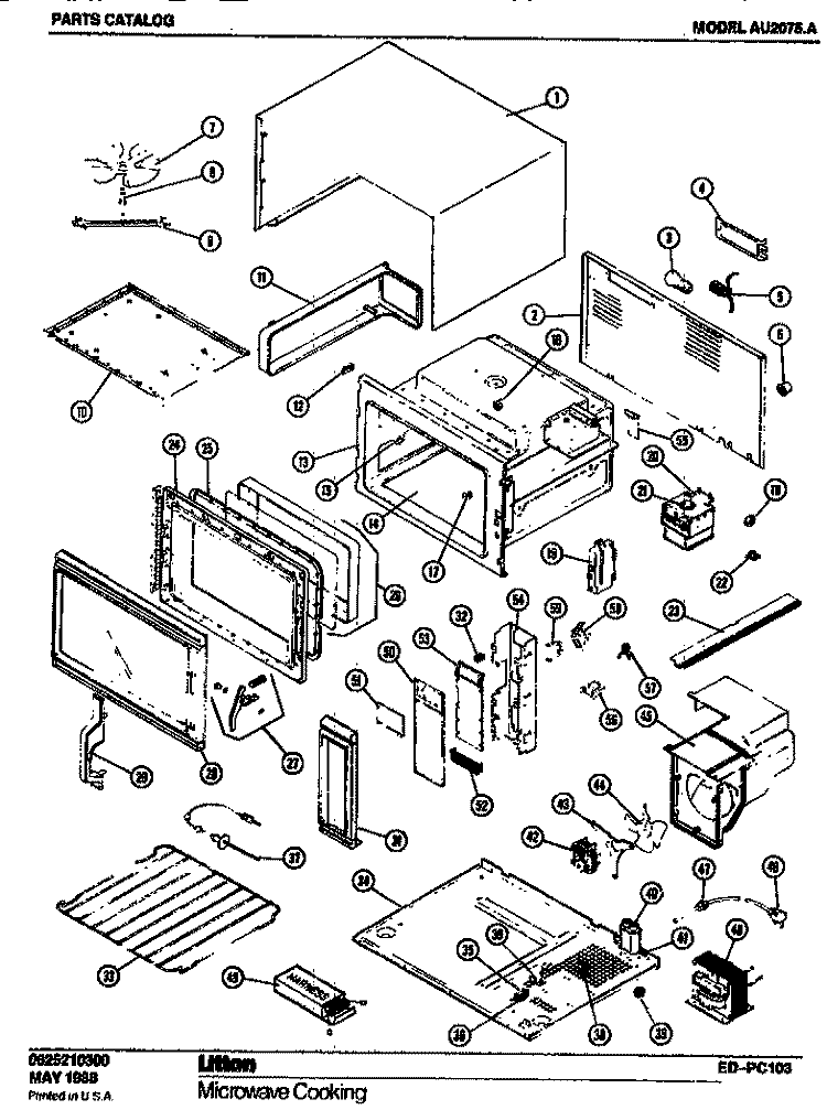 Page 1 Diagram and Parts List for AU2075A  Amana Microwave