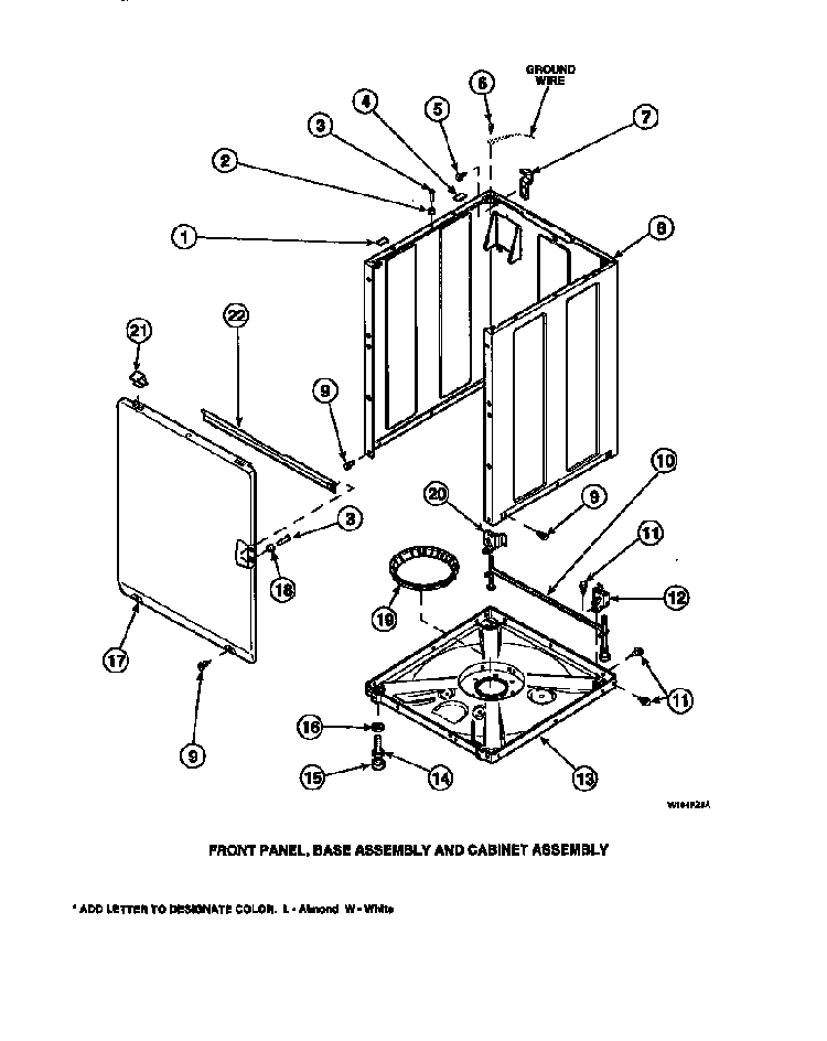 Front Panel, Base Assembly And Cabinet Assembly Diagram and Parts List for CW8202W2-PCW8202W2A  Crosley Washer