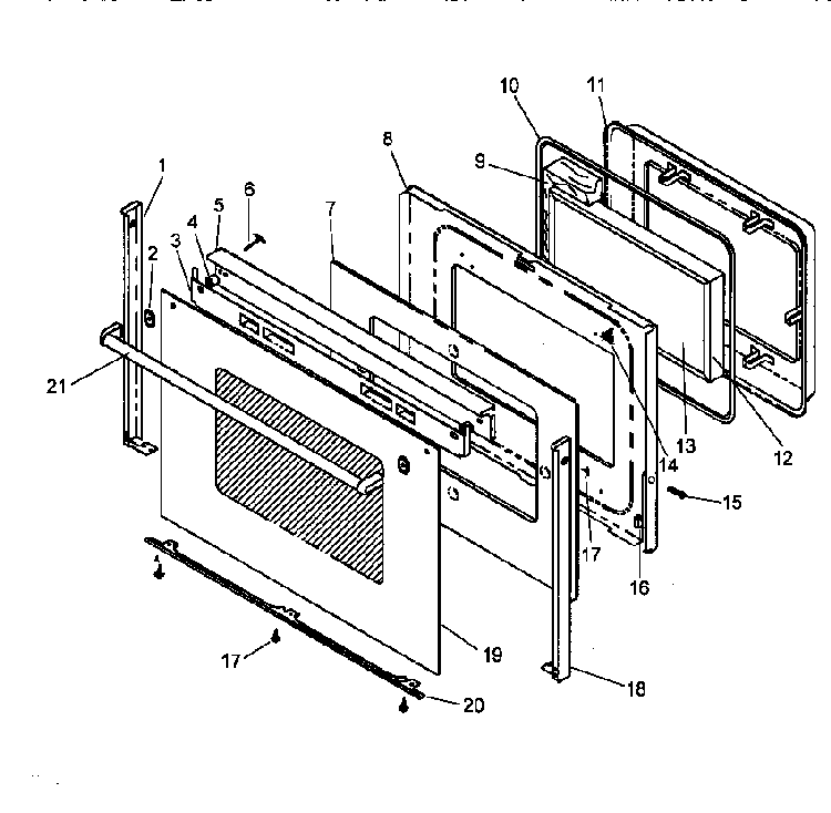 Oven Door Assembly Diagram and Parts List for AGS751W1P1141273NW  Amana Range