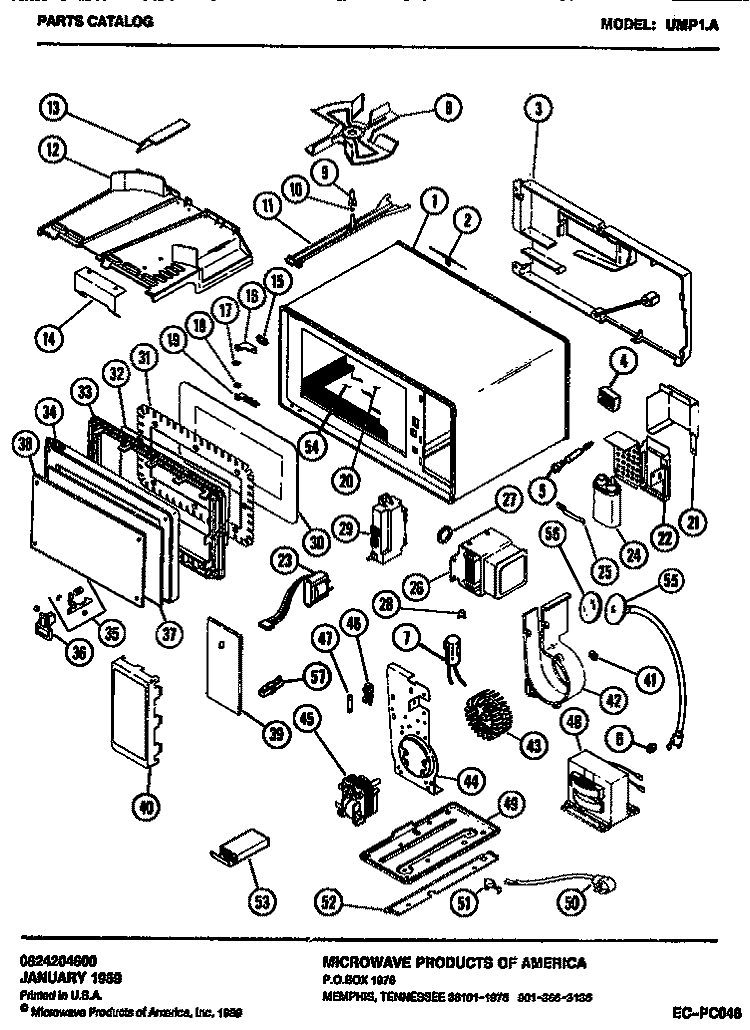 Page 1 Diagram and Parts List for UMP1A  Amana Microwave