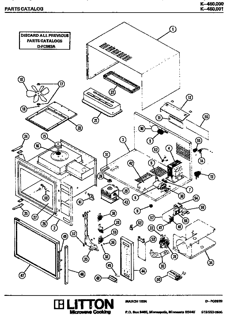Page 1 Diagram and Parts List for K-460001  Amana Microwave