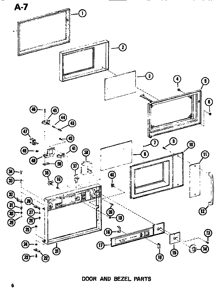 DOOR & BEZEL Diagram and Parts List for R1E P7107902M Amana Microwave